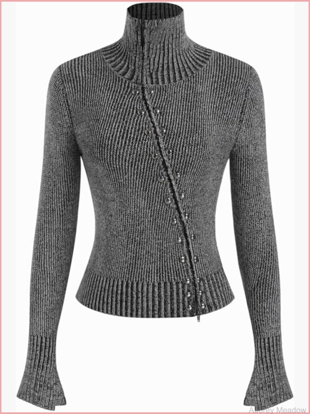 Cropped Zipper Cardigan Stand Collar Turtleneck Split Sleeve Trendy Sweater